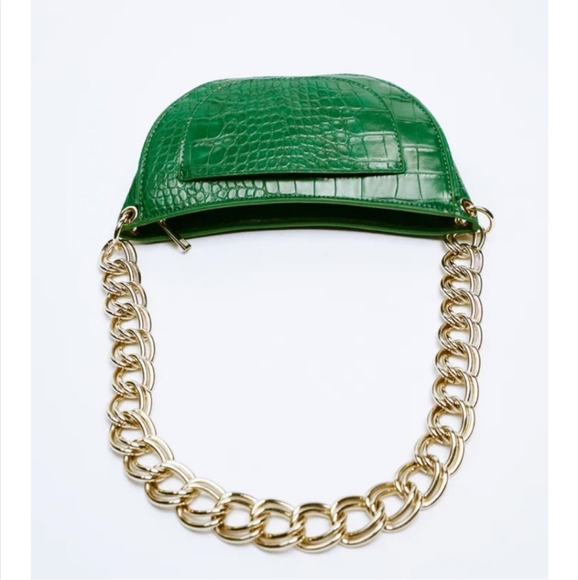 Zara * Shoulder Bag Gold Chain Croc Green - Picture 4 of 9